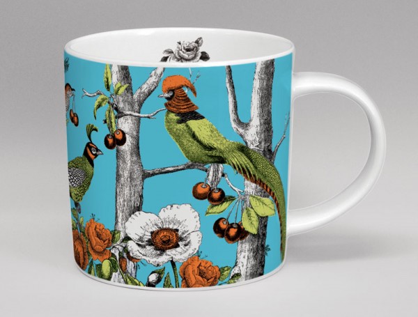 Menagerie Birds Bone China Mug Turquoise